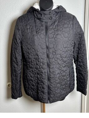 Disney Cream Sherpa Lined Jacket with Black Mickey Mouse Logo Trim